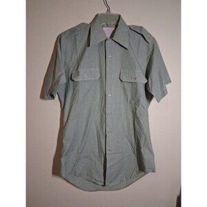 VTG Creighton Military Shirt Short Sleeve Green Button Up Men's Size Small